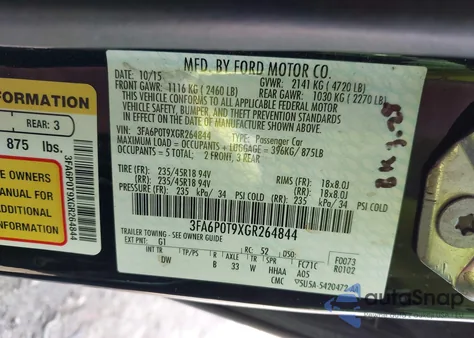 2016 Ford Fusion Se из США, поврежденный, VIN 3FA6P0T9XGR264844